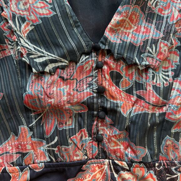 Hemant & Nandita x REVOLVE Zoie Bodysuit Women’s M Black Floral V-Neck black - Picture 11 of 16